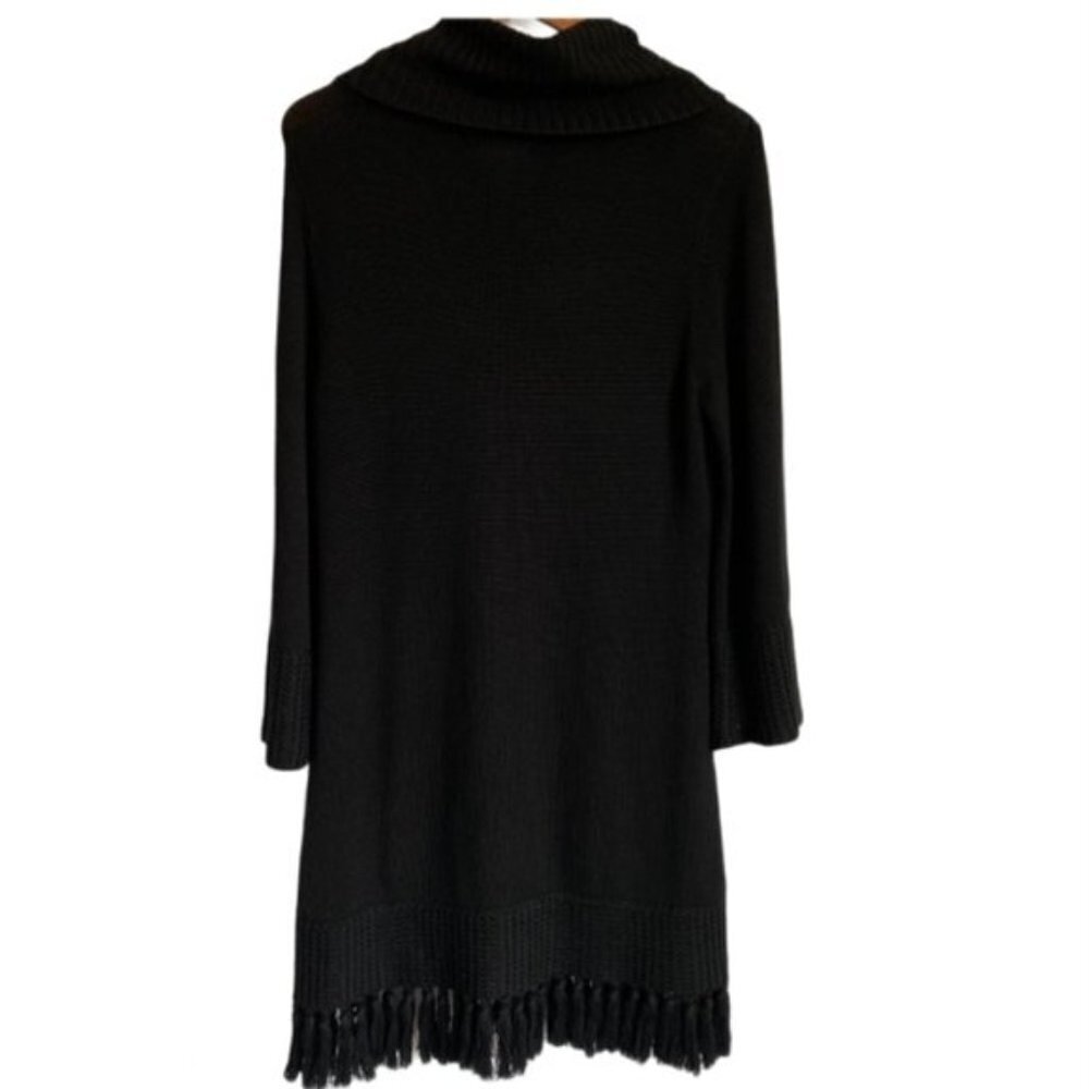 Soft Surroundings Sweater Dress Black Montreux Fringed Hem Cowl Neck w/Pockets - Picture 3 of 6